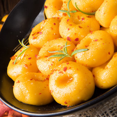 delicious autumnal dumplings with hokkaido pumpkin puree