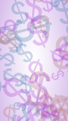 Multicolored translucent dollar signs on white background. Vertical image orientation. 3D illustration
