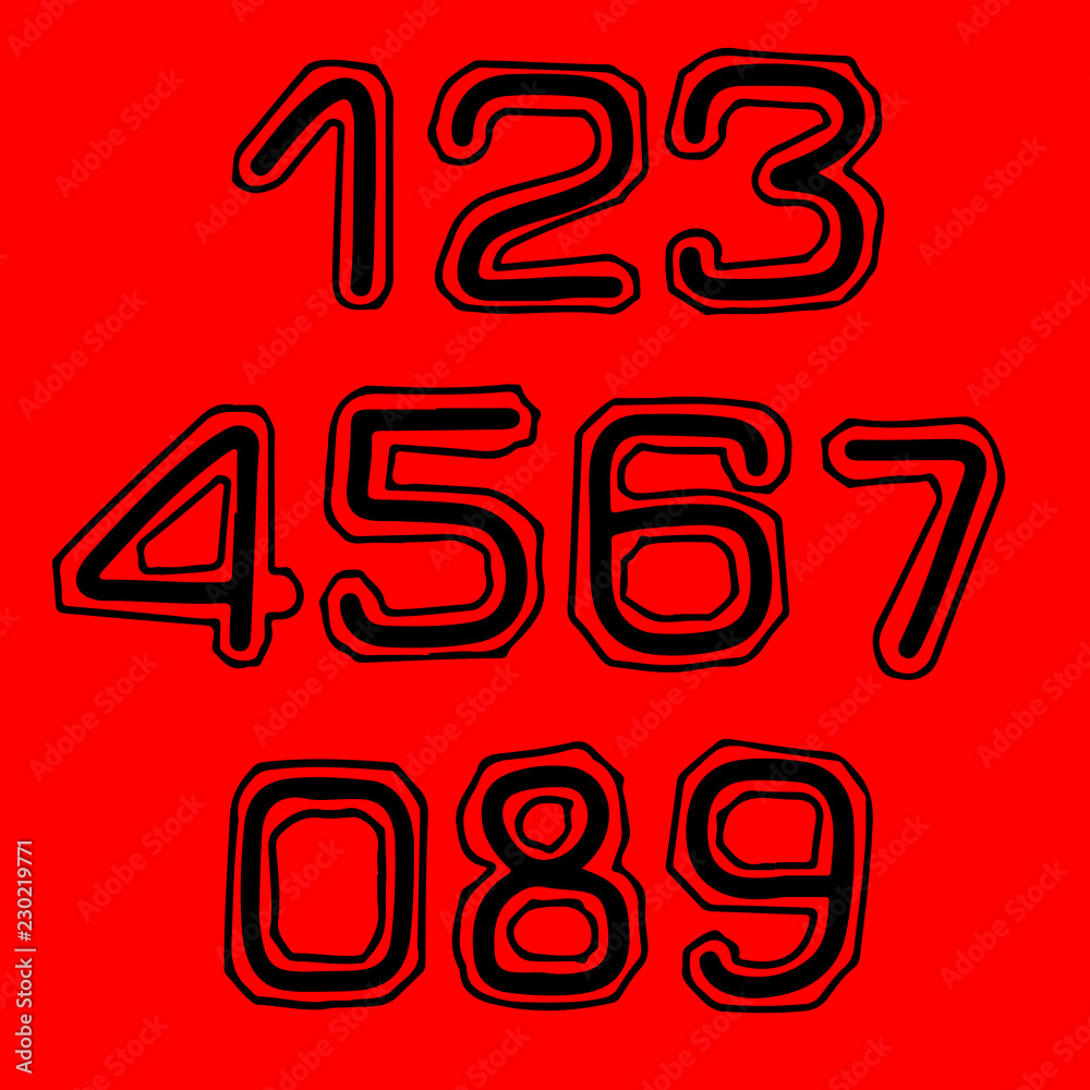 Fototapete font with contour in college style. numbers set.