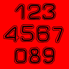 Font with contour in college style. Numbers set.