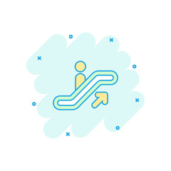 Vector cartoon escalator elevator icon in comic style. Escalator sign illustration pictogram. Elevator business splash effect concept.