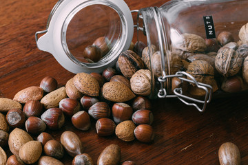 Healthy Nuts Pouring Out From Bottle