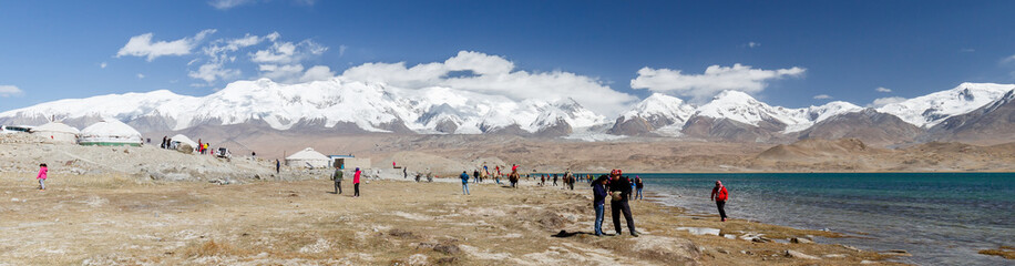 Panorama of Pamir Mountains and Lake Karakul (Karakorum Highway, Xinjiang, China)