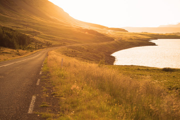 travel to iceland: landscape with road 