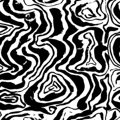 Brush painted wave seamless pattern. Black and white stripes grunge background.