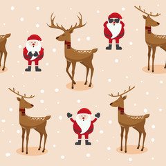 Fototapeta premium Cute Christmas cartoon seamless pattern. Cute Deer and Santa.