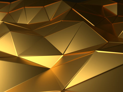 Abstract 3d illustration gold polygonal, Low poly shape for design. © fotobieshutterb