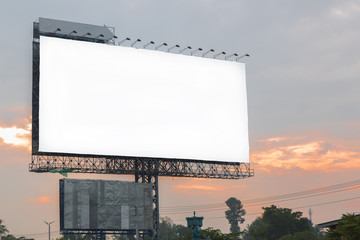 Blank billboard and sunlight of sunrise in the morning - can advertisement for display or montage product and business