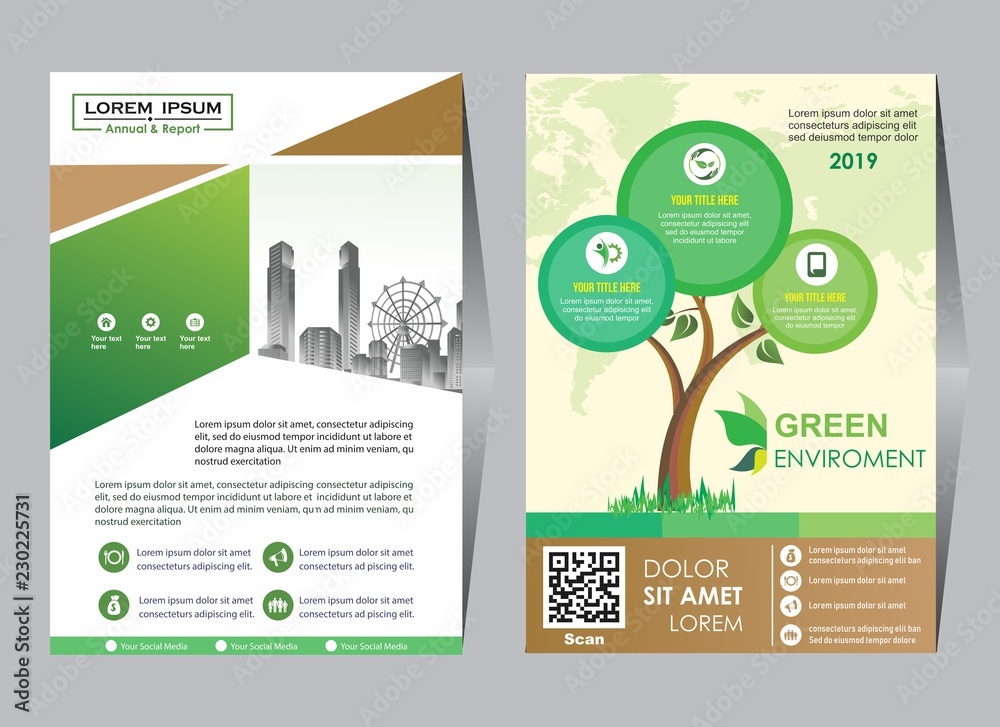 Wall mural Green ecology design on background.Brochure template layout,cover design,annual report,magazine,leaflet,presentation background,flyer design.and booklet in A4 with Vector Illustration