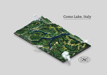Como Lake, Italy, isometric 3D map