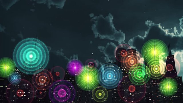 4K Wireless Networks in City at Night Animation