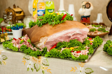 Pig leg on the greengrocer