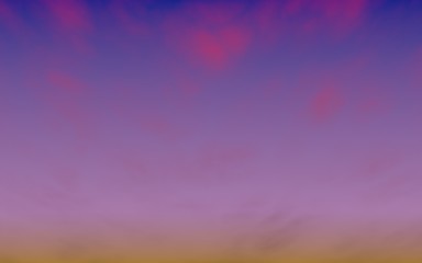 Cumulus pink clouds in the purple sky at sunset. Abstract group of clouds in the evening. 3D illustration