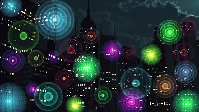 4K Wireless Networks in City at Night Animation