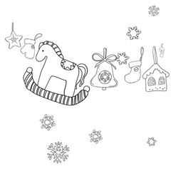 Set of vector black and white drawings on the theme of the celebration of Christmas and New Year