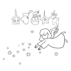 Set of vector black and white drawings on the theme of the celebration of Christmas and New Year