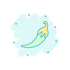 Vector cartoon chili pepper icon in comic style. Spicy peppers concept illustration pictogram. Chili paprika business splash effect concept.