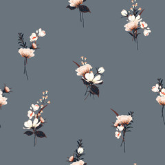 Trendy  Floral pattern in the many kind of flowers. Botanical  Motifs scattered random. Seamless vector texture  for fashion prints.