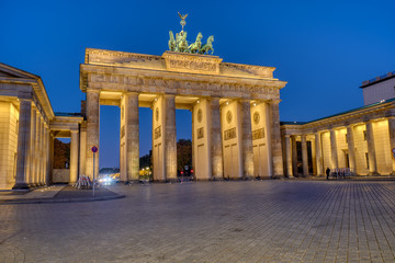 The famous illuminated Brandenburger Tor in Berlin at dawn