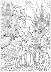 Naklejka premium Sexy witch flying on a broomstick