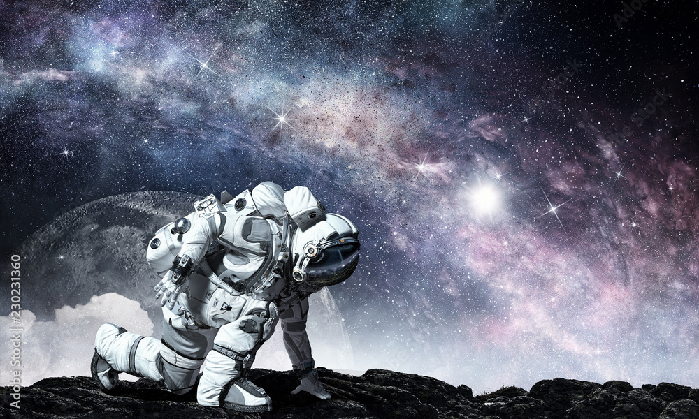 Canvas Prints astronaut starting to run. mixed media
