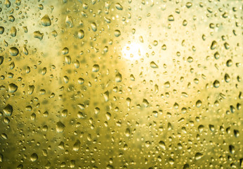background of raindrops on window glass, close up