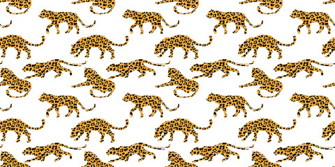 Seamless exotic pattern with abstract silhouettes of leopards.