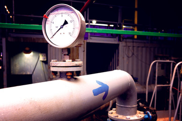 Oil and gas processing plant with pipe line valves. Oil pipeline valves in the oil and gas...