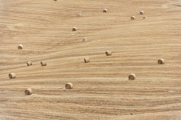 Strohballen, abgeerntete Weizenfelder, Landschaft vor Radicofani und Monte Amiata, Provinz Siena und Grosseto, Toskana, Italien, Europa