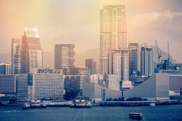Hong Kong City View against sun ray