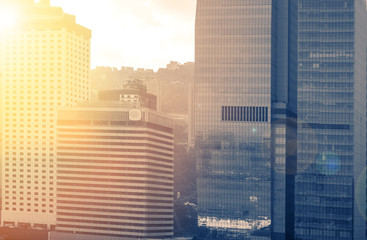 Hong Kong City View against sun ray