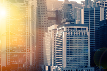 Hong Kong City View against sun ray