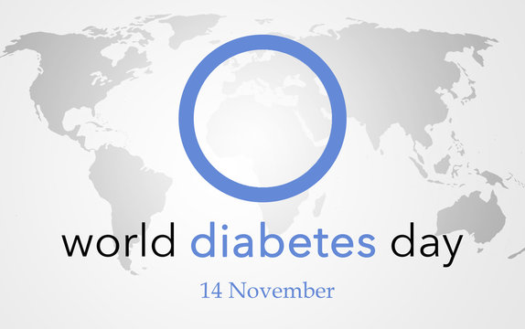 World diabetes day, background with world map, 14 november.