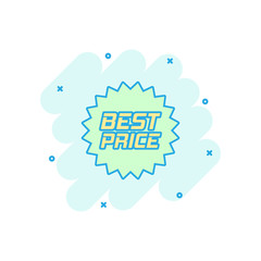 Vector cartoon discount sticker icon in comic style. Sale tag illustration pictogram. Promotion best price discount splash effect concept.