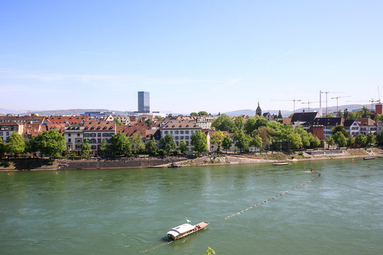 view of the Rhine and kleinbasel from the pfalz in Basel