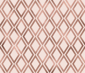 Sparkle geometric seamless pattern with rose gold foil texture. Trendy elegant glitter wallpaper. Modern premium chic background.