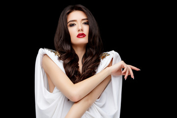 Brunette asian girl with long curly hair