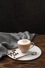 cappuccino coffee clear cup on wood background  for cafe coffee shop menu