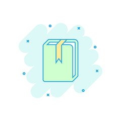 Vector cartoon book library icon in comic style. Education concept illustration pictogram. Book business splash effect concept.