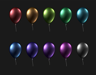 Set of colorful balloons isolated on grey background.