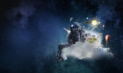 Obraz na płótnie Canvas Space fantasy image with astronaut. Mixed media