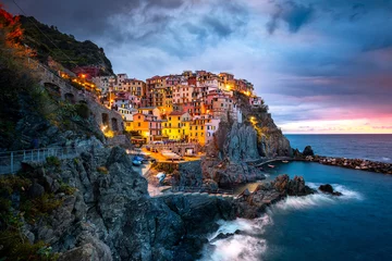 Fotobehang View of Manarola is a small town in the province of La Spezia, Liguria, Italy © Aleh Varanishcha