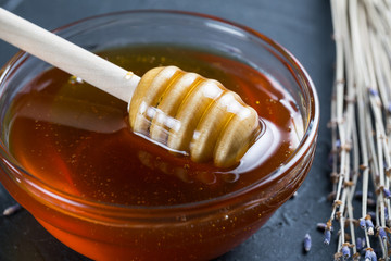 Flower honey and dried lavender flowers