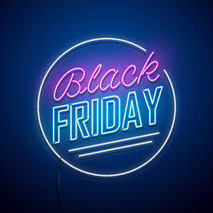 Black Friday background. Neon sign. Vector illustration. 