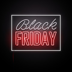 Black Friday background. Neon sign. Vector illustration. 
