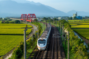 train on the field in yuli, hualien, taiwan