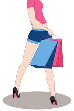 legs of woman with shopping bags