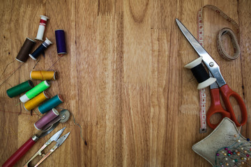 tailor's stuff on work table.