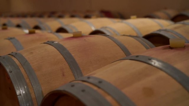 Wine barrels in wine cellar