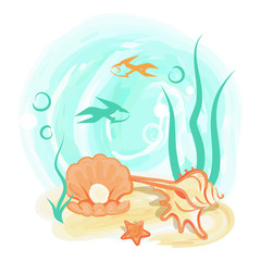 Opened Light Orange Sea Shell with Shiny Pearl